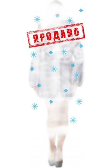 Эффектная голубая мутоновая шуба с норковым капюшоном